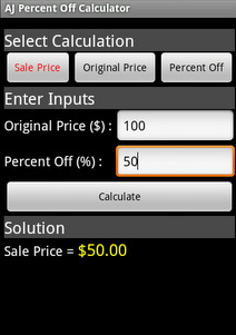 Sale Discount Price Shopping Calculator - Percent Off Saving