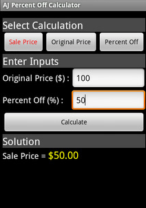 Percentage Off Chart